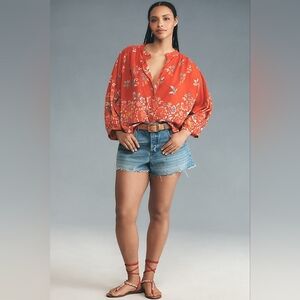 Anthropologie Pilcro Floral Print Red Blouse Small